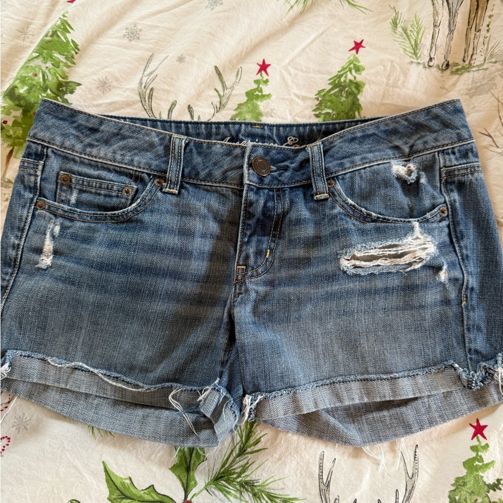 American Eagle Blue Ripped Jean Shorts